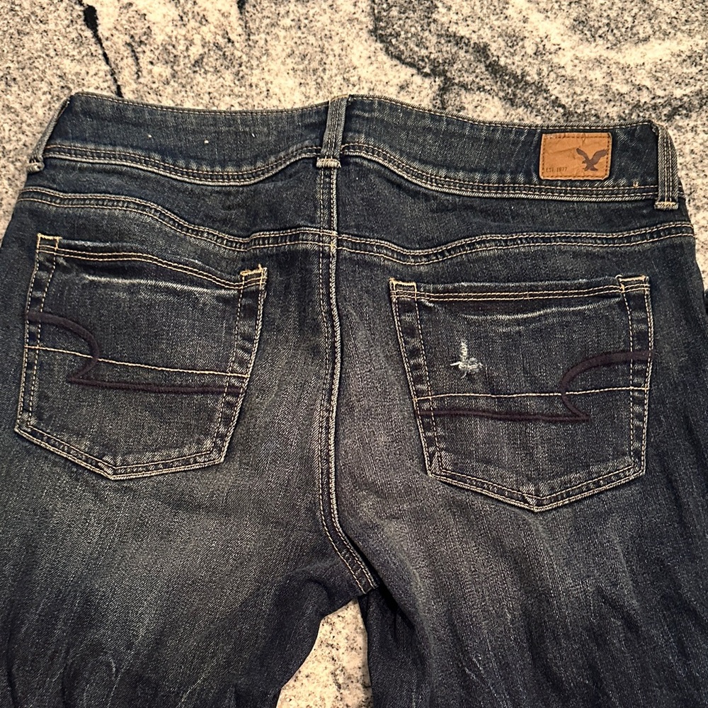 Y2K American Eagle Outfitters Women's Kick Boot Dark Wash Jeans